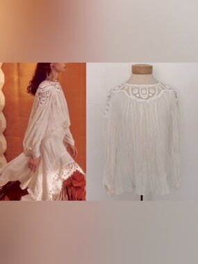 NWT CHLOE BOHO CROCHET MILK WHITE GUIPURE LACE EMBROIDERY BLOUSE SHIRT TOP 36